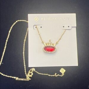 Kendra Scott Gold Necklace with Red Oval Crown Pendant